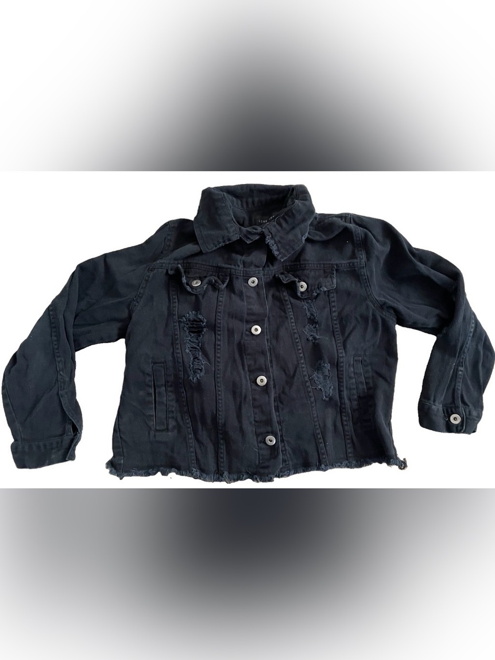 LOVE TREE Women’s DISTRESSED Black Denim JEAN JACKET Size Medium